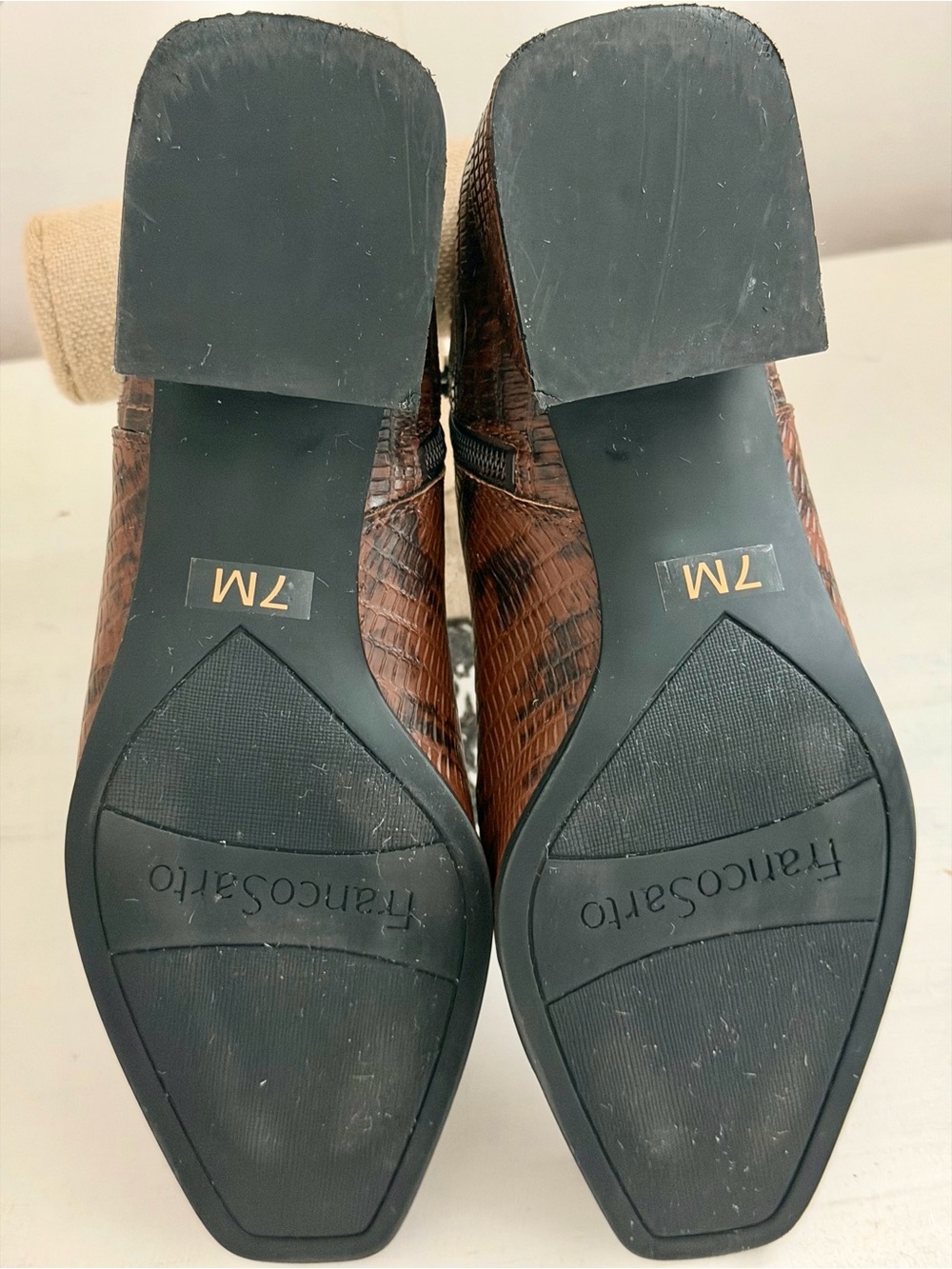 Franco Sarto Croc-Embossed Brown Ankle Booties - Picture 4 of 5
